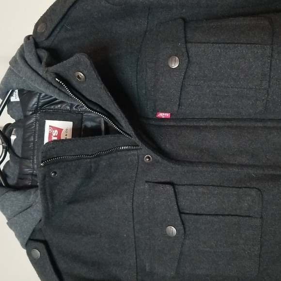 Levi's Mens peacoat, sz M with hood, nice - Picture 3 of 12